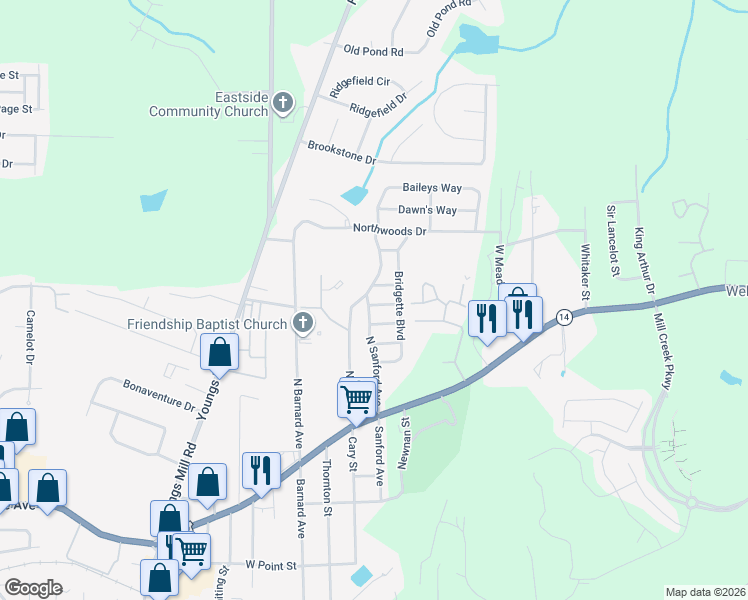 map of restaurants, bars, coffee shops, grocery stores, and more near 201 North Cary Street in LaGrange