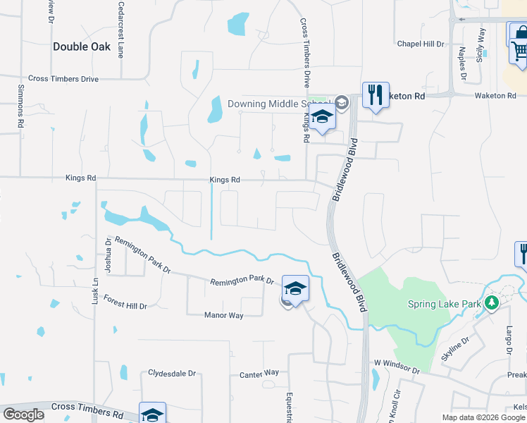 map of restaurants, bars, coffee shops, grocery stores, and more near 5112 Ironwood Court in Flower Mound