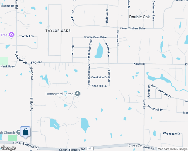 map of restaurants, bars, coffee shops, grocery stores, and more near 165 Creekside Drive in Lewisville