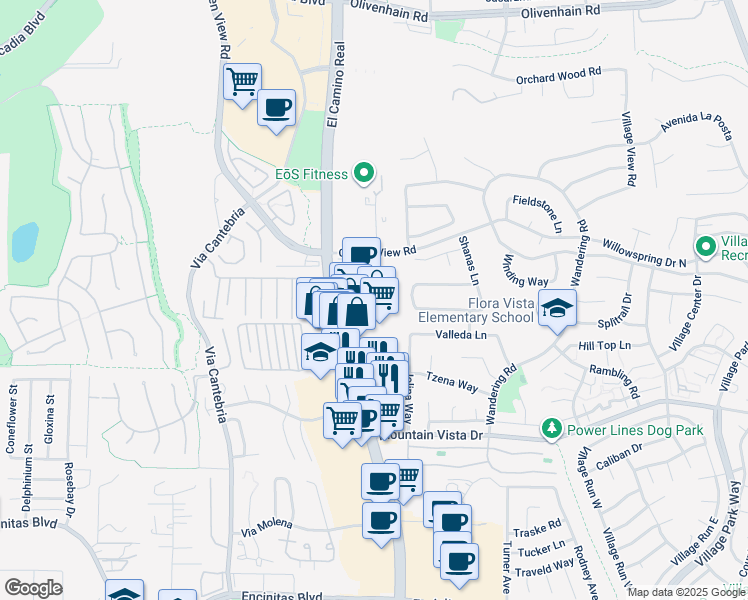 map of restaurants, bars, coffee shops, grocery stores, and more near 477 North El Camino Real in Encinitas
