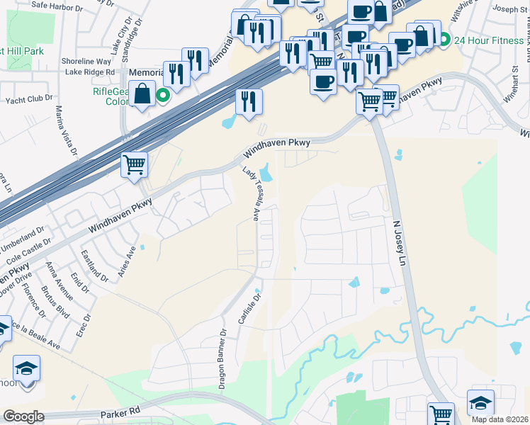 map of restaurants, bars, coffee shops, grocery stores, and more near 205 Somerset Drive in Lewisville