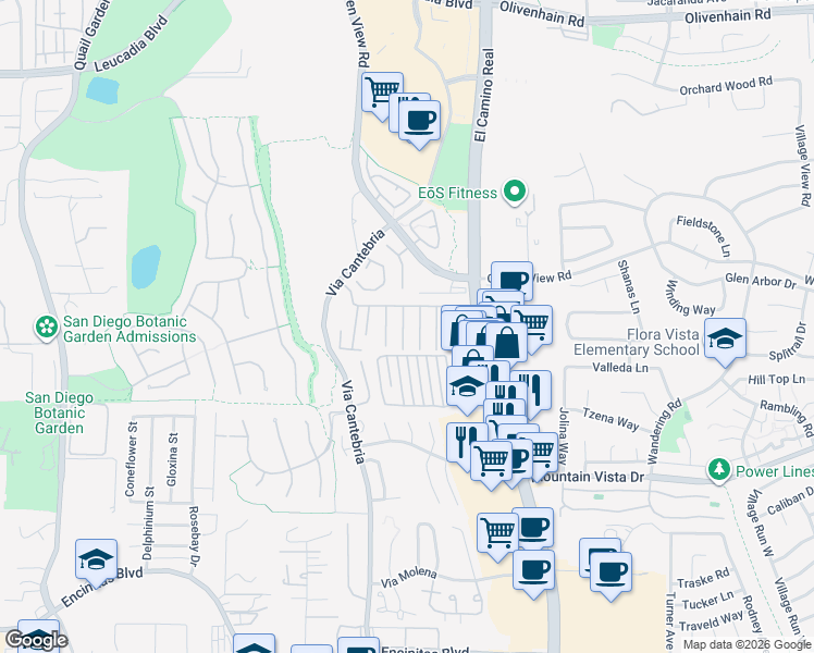 map of restaurants, bars, coffee shops, grocery stores, and more near 444 North El Camino Real in Encinitas