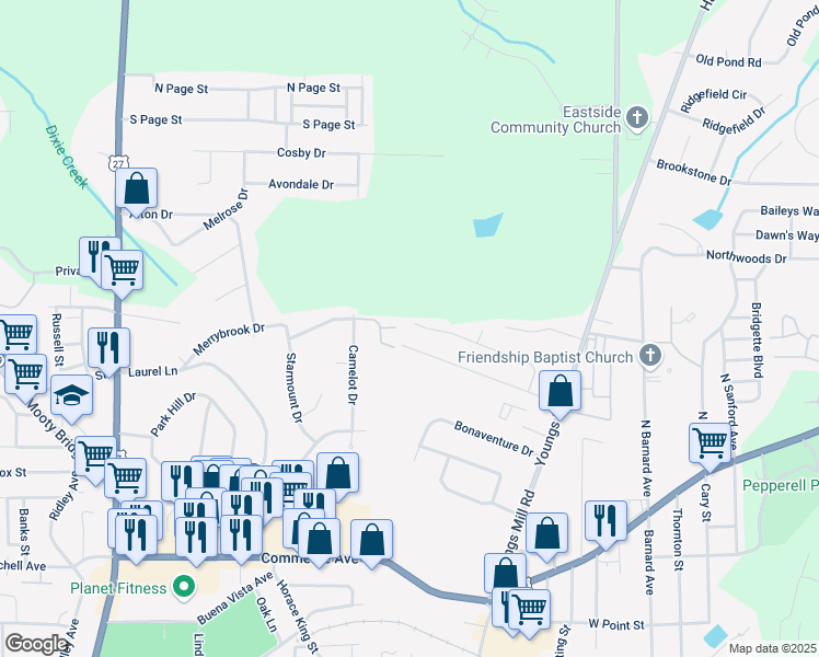 map of restaurants, bars, coffee shops, grocery stores, and more near 415 Woodland Drive in LaGrange