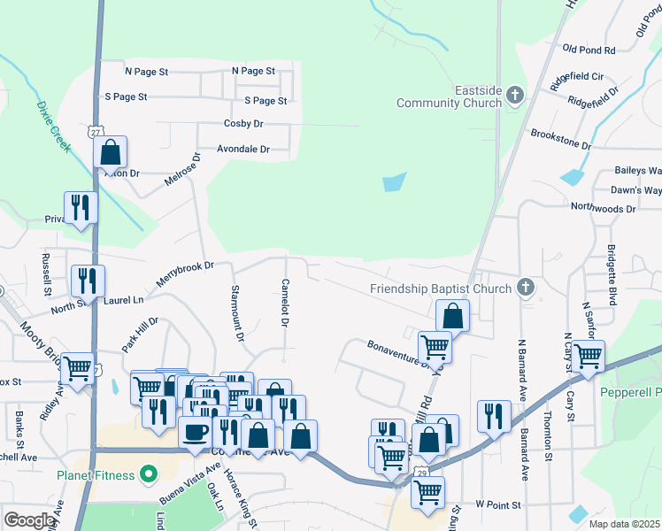 map of restaurants, bars, coffee shops, grocery stores, and more near 415 Woodland Drive in LaGrange