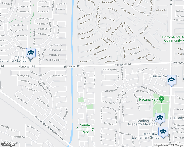 map of restaurants, bars, coffee shops, grocery stores, and more near 42807 West Magnolia Road in Maricopa