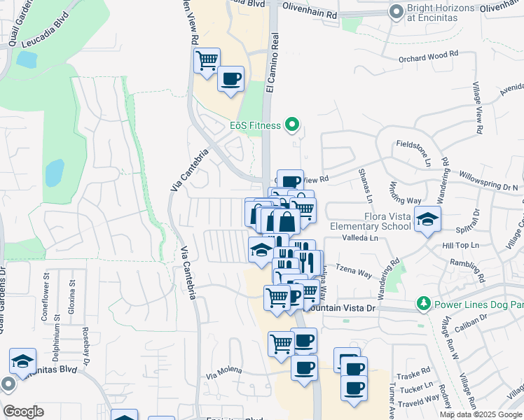 map of restaurants, bars, coffee shops, grocery stores, and more near 477 County Highway 11 in Encinitas