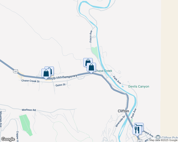 map of restaurants, bars, coffee shops, grocery stores, and more near 310 Coronado Boulevard in Morenci