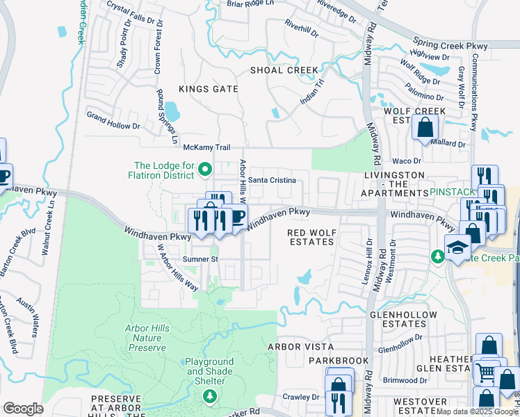 map of restaurants, bars, coffee shops, grocery stores, and more near 6470 Davidson Street in The Colony