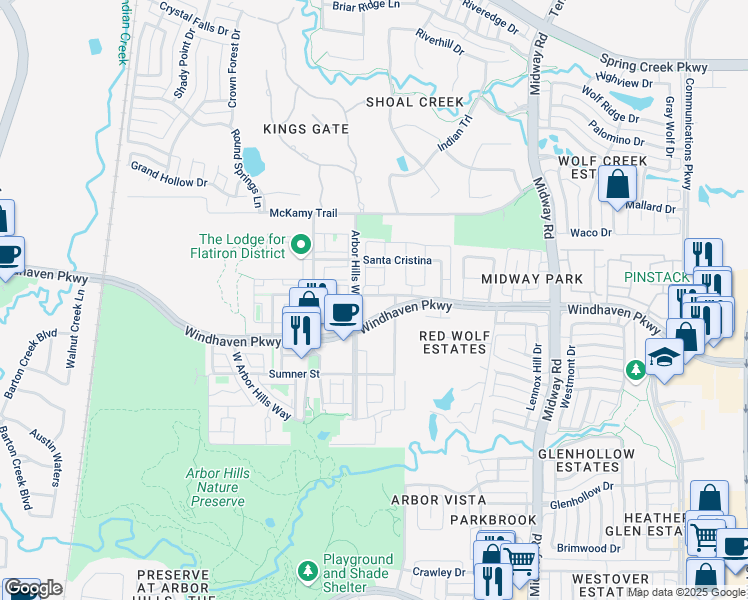 map of restaurants, bars, coffee shops, grocery stores, and more near 6470 Davidson Street in The Colony