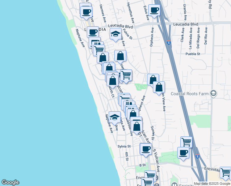 map of restaurants, bars, coffee shops, grocery stores, and more near 422 North Coast Highway 101 in Encinitas