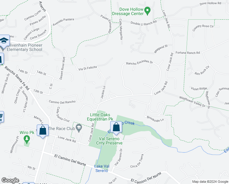map of restaurants, bars, coffee shops, grocery stores, and more near 2938 Lone Jack Road in Encinitas