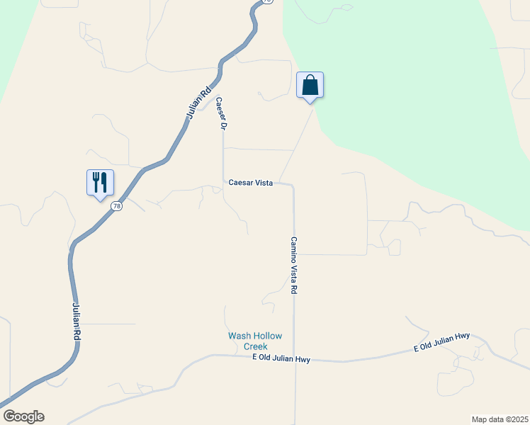map of restaurants, bars, coffee shops, grocery stores, and more near 19252 Camino Vista Road in Ramona