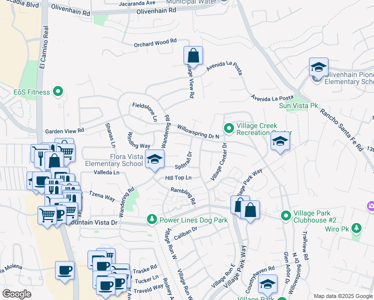 map of restaurants, bars, coffee shops, grocery stores, and more near 1685 Cottage Glen Court in Encinitas