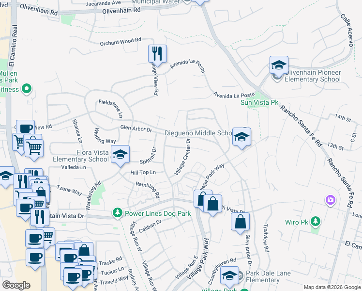 map of restaurants, bars, coffee shops, grocery stores, and more near 1822 Hummock Lane in Encinitas