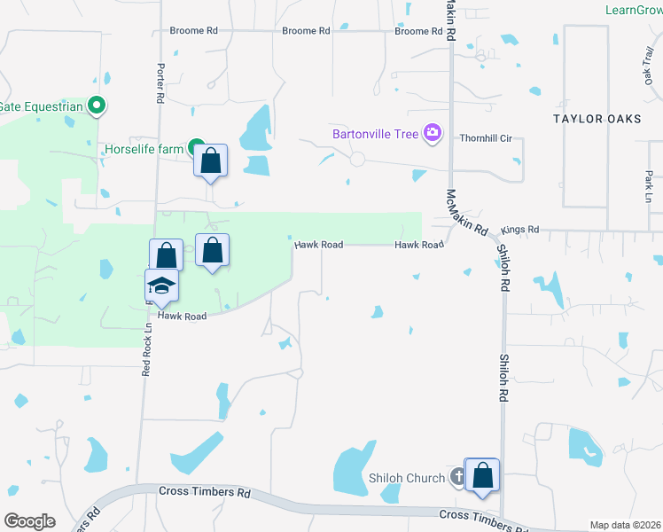 map of restaurants, bars, coffee shops, grocery stores, and more near 6901 Hawk Road in Flower Mound