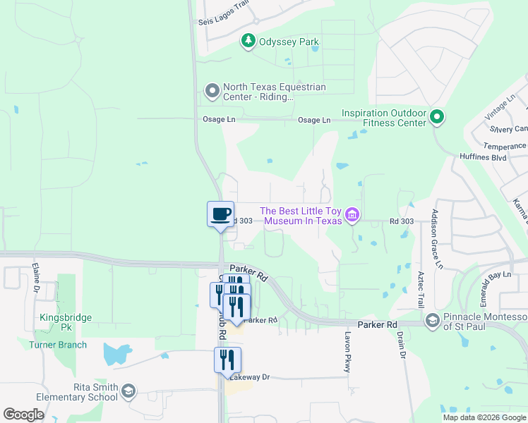 map of restaurants, bars, coffee shops, grocery stores, and more near 750 Meadowbrook Drive in Wylie