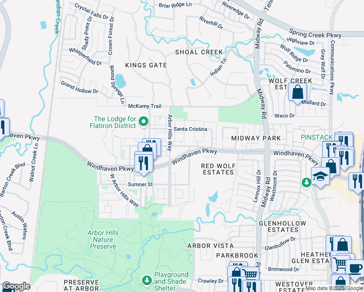 map of restaurants, bars, coffee shops, grocery stores, and more near 6470 Davidson Street in The Colony