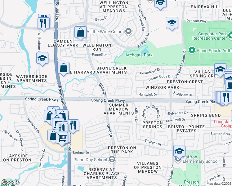 map of restaurants, bars, coffee shops, grocery stores, and more near 6100 Ohio Drive in Plano