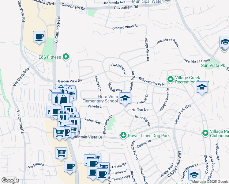 map of restaurants, bars, coffee shops, grocery stores, and more near 757 Winding Way in Encinitas