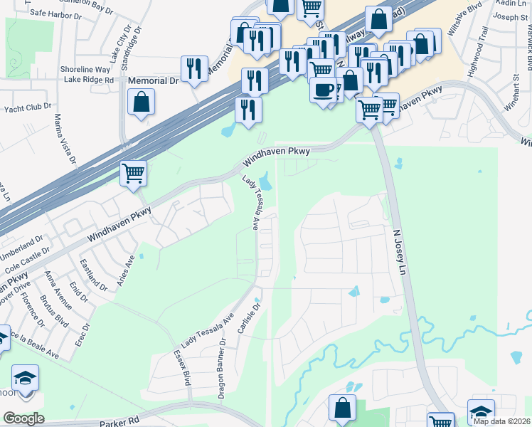 map of restaurants, bars, coffee shops, grocery stores, and more near 205 Somerset Drive in Lewisville