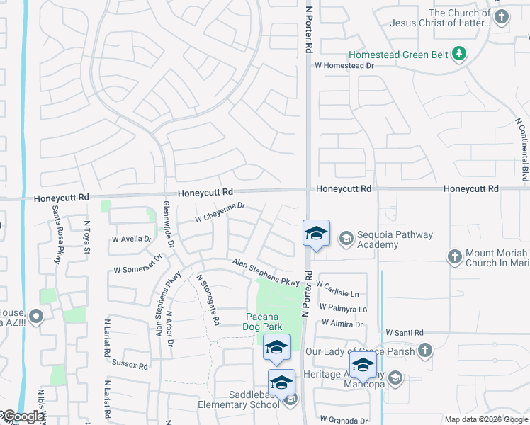 map of restaurants, bars, coffee shops, grocery stores, and more near 19488 North Falcon Lane in Maricopa