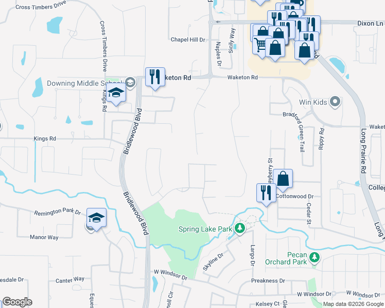 map of restaurants, bars, coffee shops, grocery stores, and more near 5301 Chinn Chapel Road in Lewisville