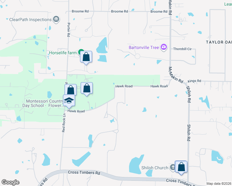 map of restaurants, bars, coffee shops, grocery stores, and more near 6925 Hawk Road in Flower Mound