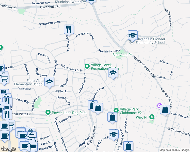 map of restaurants, bars, coffee shops, grocery stores, and more near 660 Willowspring Drive North in Encinitas