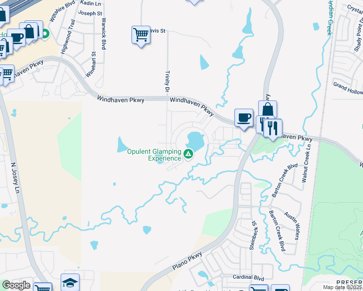 map of restaurants, bars, coffee shops, grocery stores, and more near 3075 Painted Lake Circle in The Colony