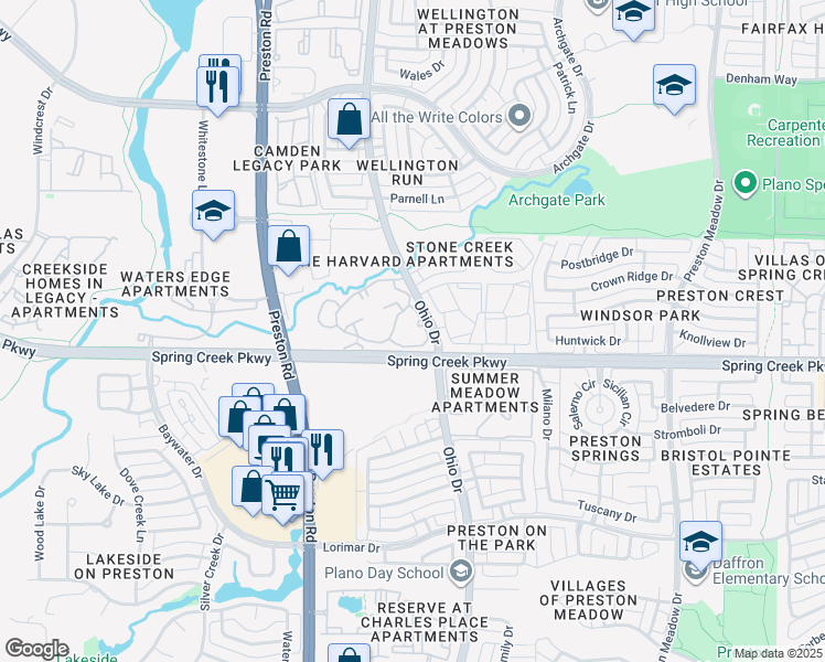 map of restaurants, bars, coffee shops, grocery stores, and more near 6101 Ohio Drive in Plano
