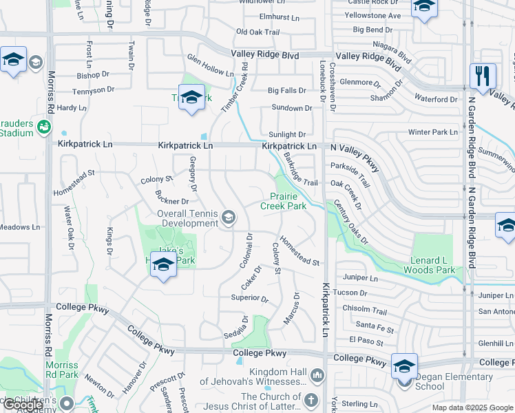 map of restaurants, bars, coffee shops, grocery stores, and more near 1320 Colony Court in Flower Mound