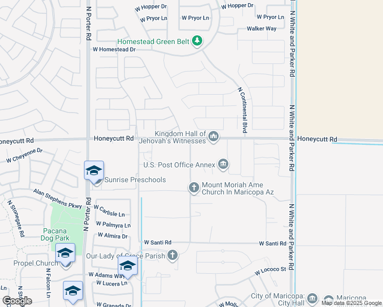 map of restaurants, bars, coffee shops, grocery stores, and more near 1 North Gunsmoke Road in Maricopa