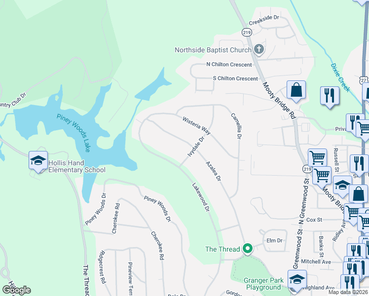 map of restaurants, bars, coffee shops, grocery stores, and more near 101 Ivydale Drive in LaGrange