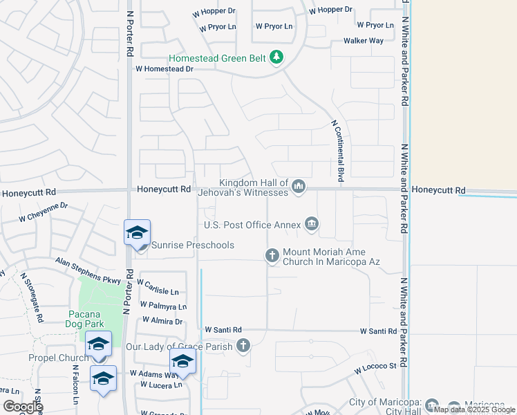 map of restaurants, bars, coffee shops, grocery stores, and more near 19550 North Gunsmoke Road in Maricopa