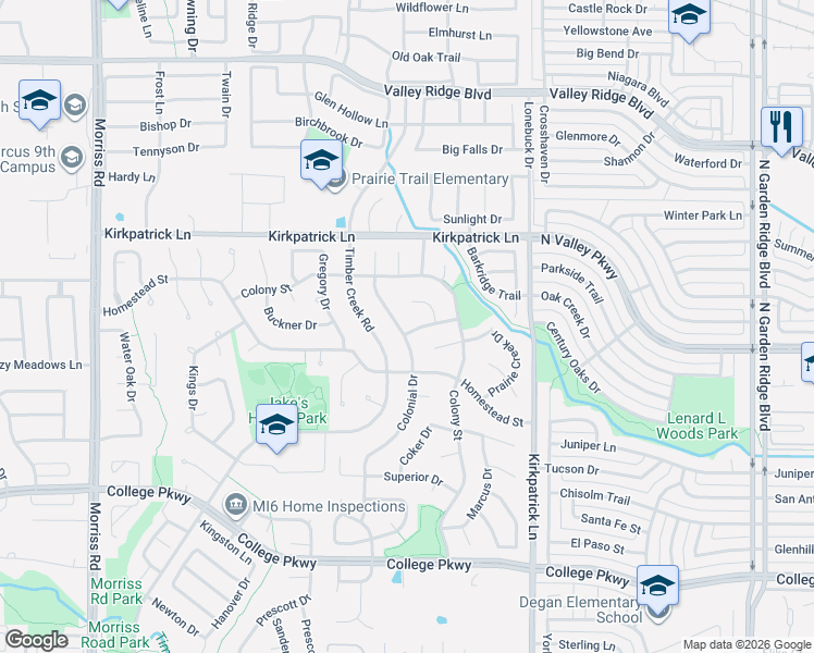 map of restaurants, bars, coffee shops, grocery stores, and more near 5300 Colonial Drive in Flower Mound