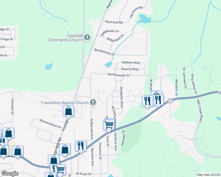 map of restaurants, bars, coffee shops, grocery stores, and more near 201 North Cary Street in LaGrange