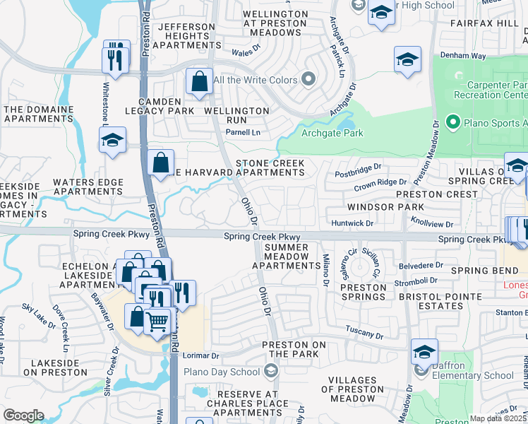 map of restaurants, bars, coffee shops, grocery stores, and more near 6100 Ohio Drive in Plano