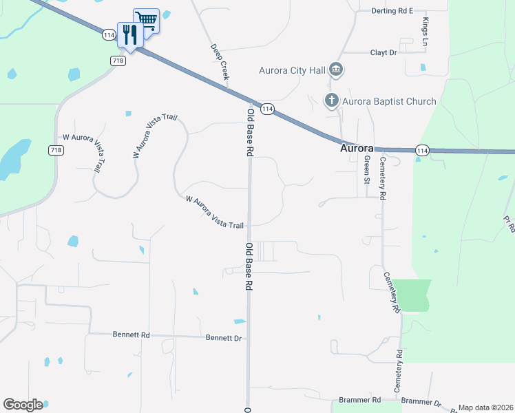 map of restaurants, bars, coffee shops, grocery stores, and more near 103 Aurora Vista Trail in Aurora