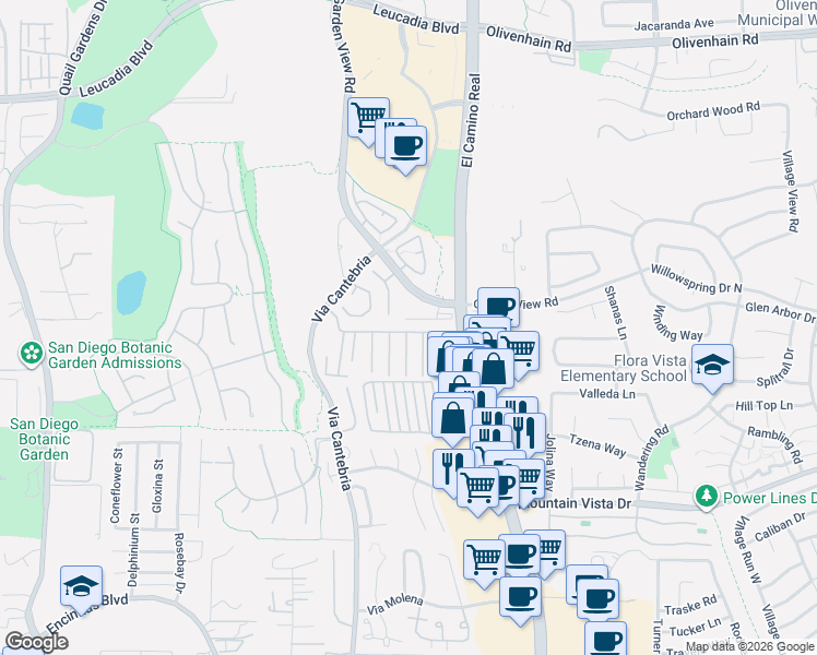 map of restaurants, bars, coffee shops, grocery stores, and more near in Encinitas