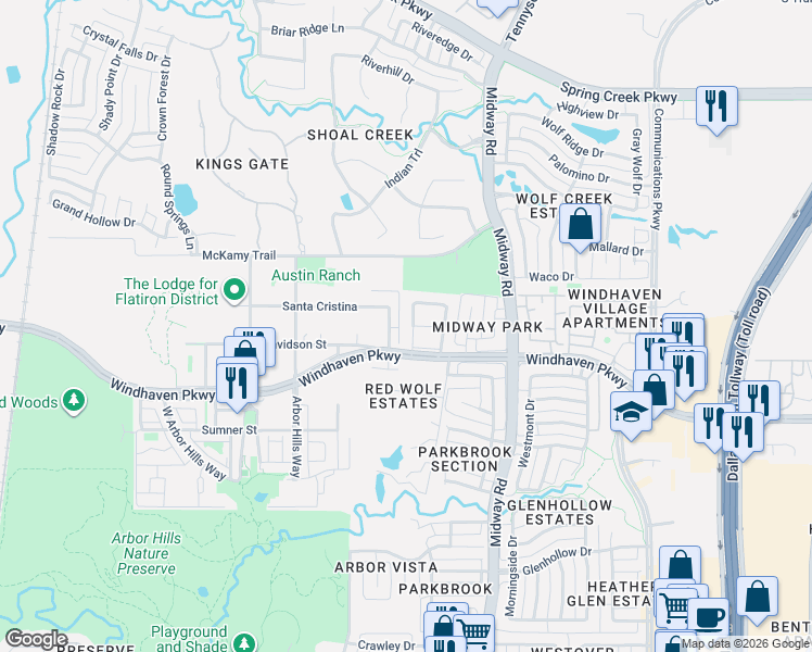 map of restaurants, bars, coffee shops, grocery stores, and more near 6601 Santa Cristina in The Colony