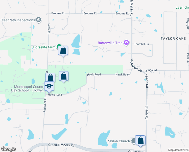 map of restaurants, bars, coffee shops, grocery stores, and more near 6925 Hawk Road in Flower Mound