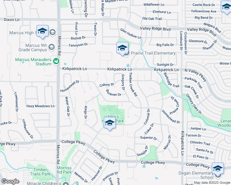map of restaurants, bars, coffee shops, grocery stores, and more near 5320 Buckner Drive in Flower Mound