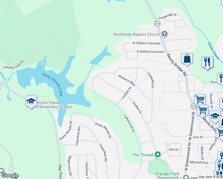 map of restaurants, bars, coffee shops, grocery stores, and more near 824 Azalea Drive in LaGrange
