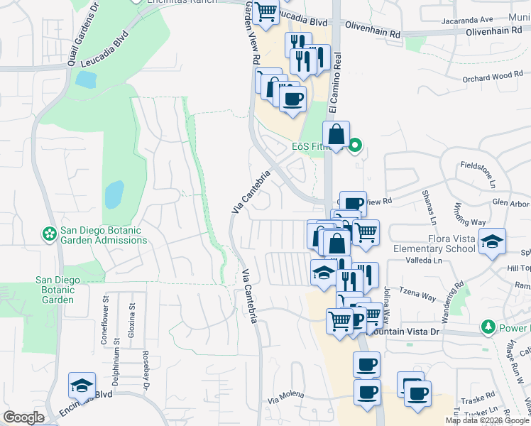 map of restaurants, bars, coffee shops, grocery stores, and more near 1153 Pacifica Place in Encinitas