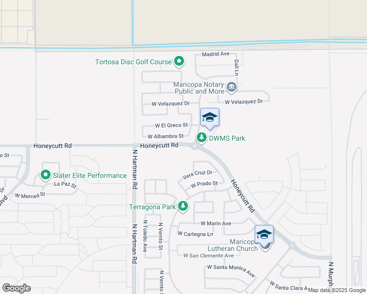 map of restaurants, bars, coffee shops, grocery stores, and more near 36265 West Alhambra Street in Maricopa