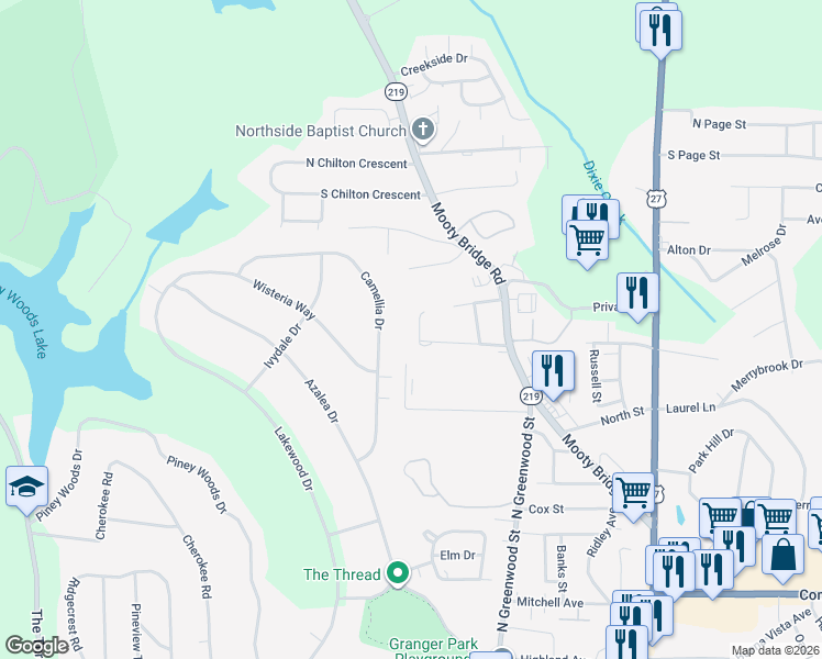 map of restaurants, bars, coffee shops, grocery stores, and more near 110 Ewing Street in LaGrange