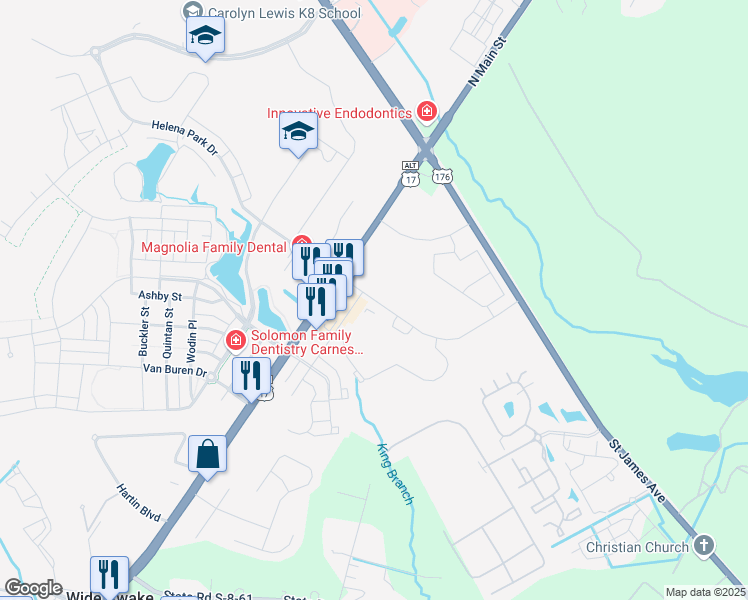 map of restaurants, bars, coffee shops, grocery stores, and more near 2nd Avenue in Goose Creek