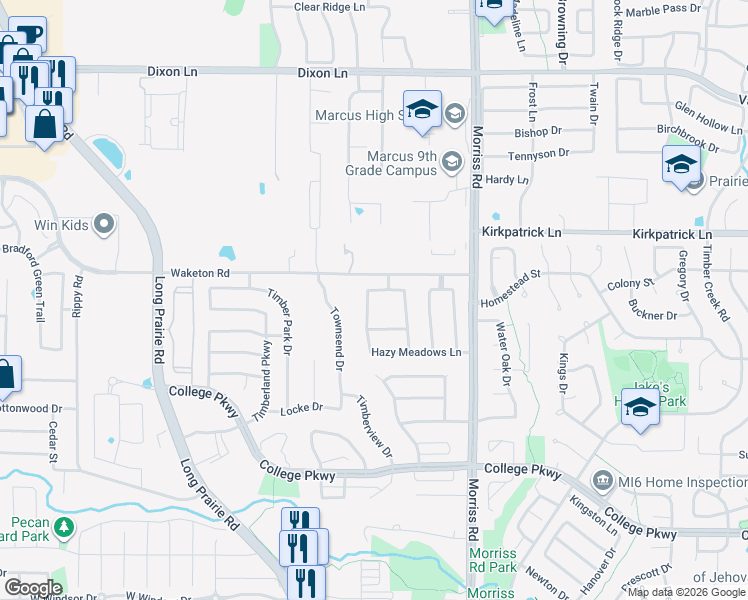 map of restaurants, bars, coffee shops, grocery stores, and more near 5321 Summerfields Drive in Flower Mound