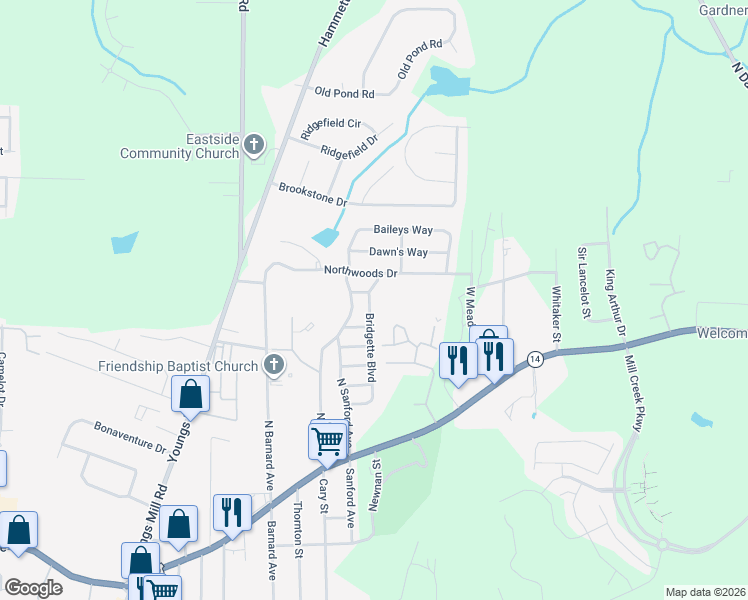 map of restaurants, bars, coffee shops, grocery stores, and more near 510 Bridgette Boulevard in LaGrange