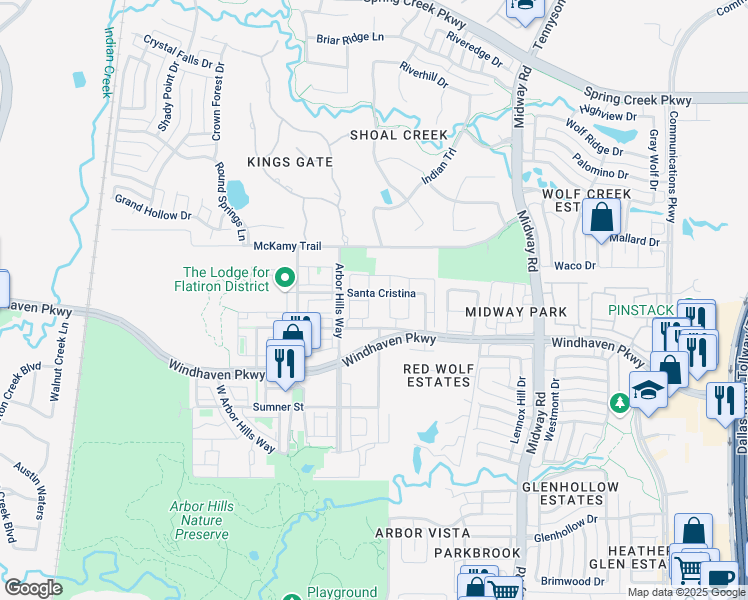 map of restaurants, bars, coffee shops, grocery stores, and more near 6700 Santa Cristina Street in The Colony